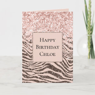 Blush Peach Chocolate Brown Zebra Print Glitter    Card