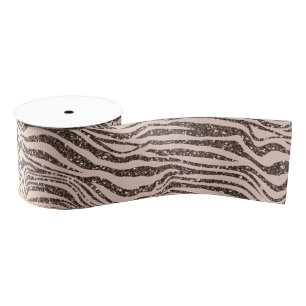Blush Peach Chocolate Brown Zebra Print Glitter Grosgrain Ribbon