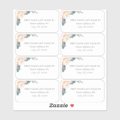 Blush Peach Cream Floral Wedding Guest Address Sticker