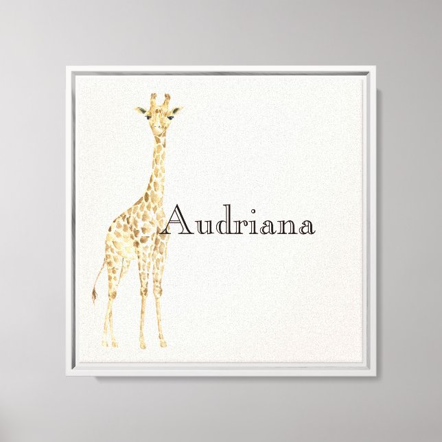 Blush Peach Cute Giraffes Name Canvas Print (Front)