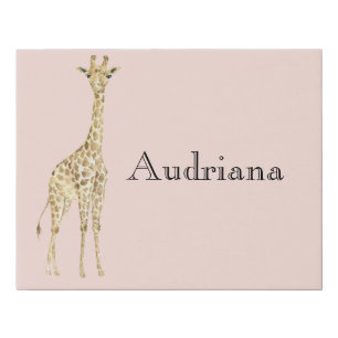 Blush Peach Cute Giraffes Name Faux Canvas Print