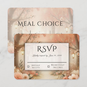 Blush Peach Enchanted Forest Lantern Wedding RSVP Card