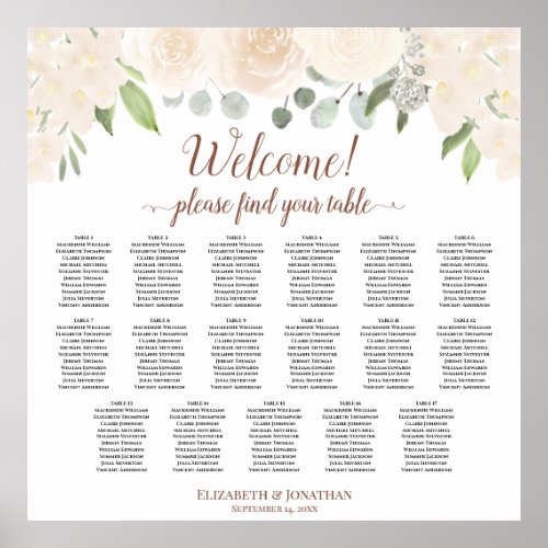Blush Peach Floral 17 Table Wedding Seating Chart