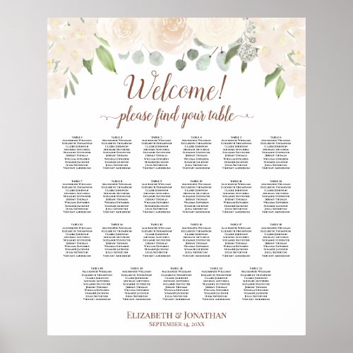 Blush Peach Floral 23 Table Wedding Seating Chart
