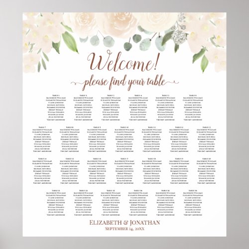 Blush Peach Floral 26 Table Wedding Seating Chart