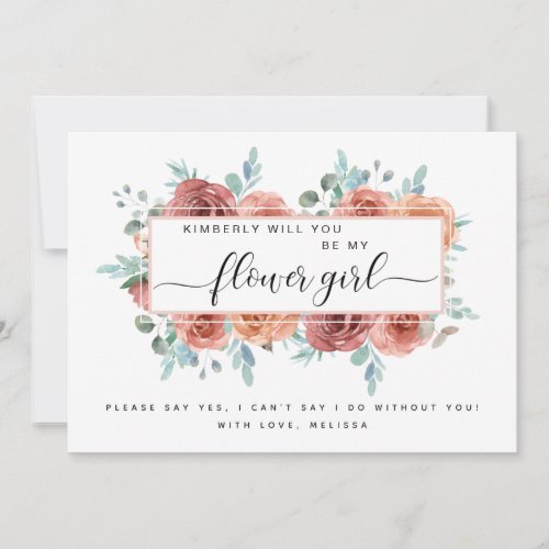 Blush Peach Floral Be My Flower Girl Card