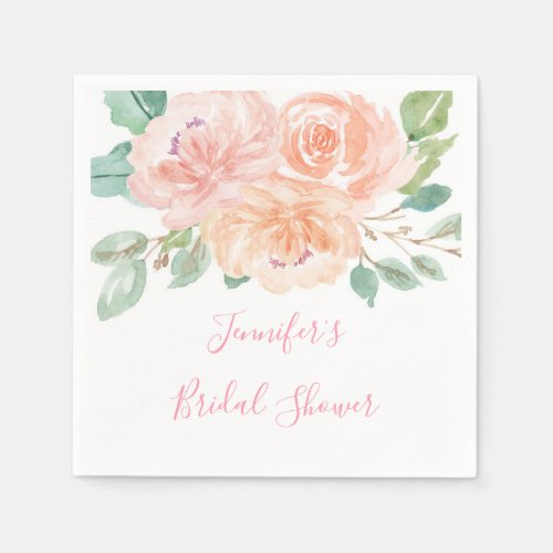 Blush  Peach Floral Blossom Bridal Shower Napkins