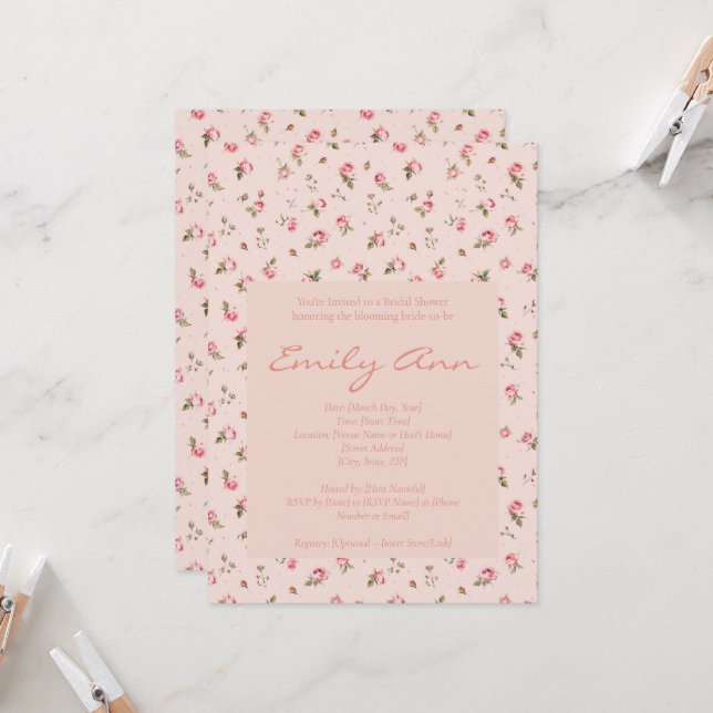 Blush & Peach Floral Bridal Shower Invitation (Front/Back In Situ)