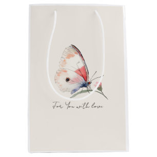 Blush Peach Floral Butterfly Bridal Shower Medium Gift Bag