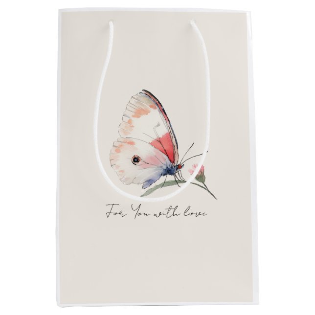 Blush Peach Floral Butterfly Bridal Shower Medium Gift Bag (Front)