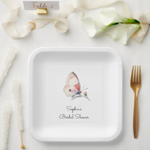 Blush Peach Floral Butterfly Bridal Shower Paper Plates