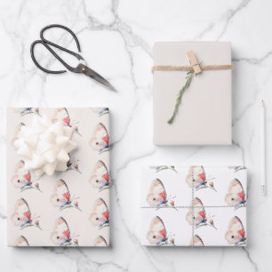 Blush Peach Floral Butterfly Bridal Shower Wrapping Paper Sheets