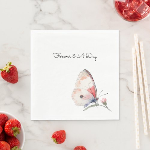Blush Peach Floral Butterfly Forever Wedding Napkins