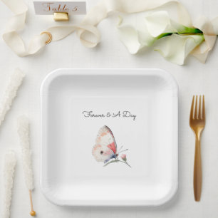Blush Peach Floral Butterfly Forever Wedding Paper Plates