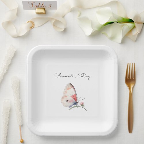 Blush Peach Floral Butterfly Forever Wedding Paper Plates