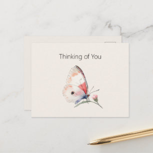 Blush Peach Floral Butterfly Thinking of You Postcard