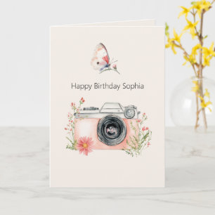 Blush Peach Floral Camera Birthday Card
