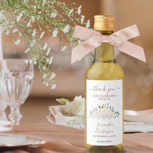 Blush Peach Floral Elegant Wedding Thank You Mini Wine Label
