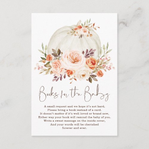 Blush Peach Floral Fall Pumpkin Books for Baby Enclosure Card