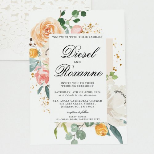 Blush Peach Floral Frame Announcement