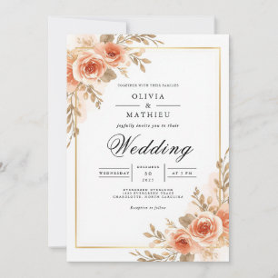 Blush Peach Floral Frame Wedding Invitation