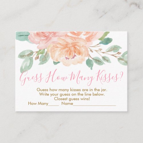 Blush  Peach Floral Guess How Many Shower Game Enclosure Card