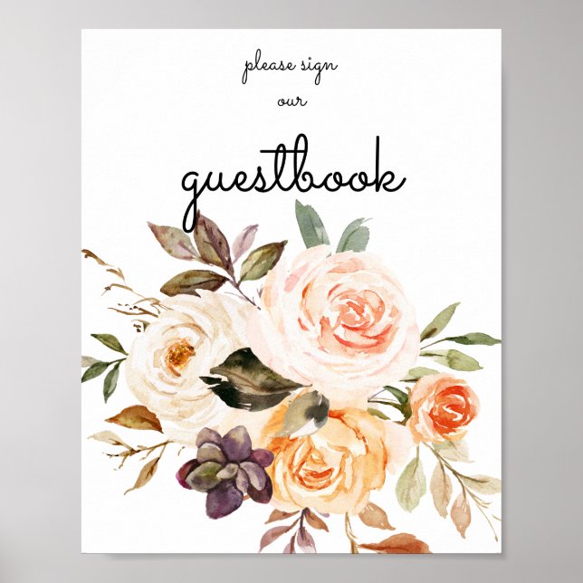 Blush & Peach Floral Guestbook Sign Poster (Front)