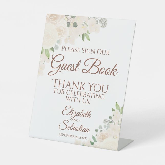 Blush Peach Floral Please Sign Our Guest Book (Front)