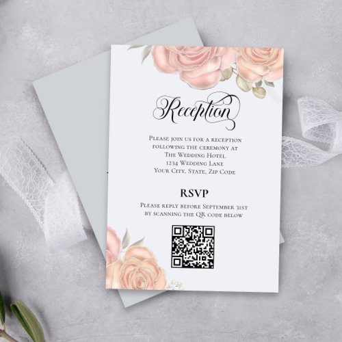 Blush Peach Floral Reception RSVP QR Code Card