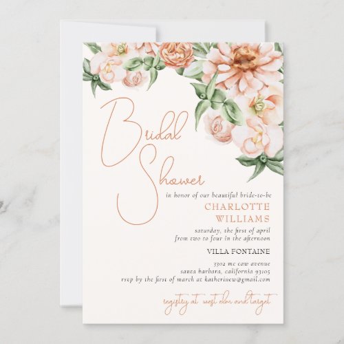 Blush Peach Floral Romantic Bridal Shower Invitation