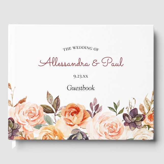 Blush & Peach Floral Rustic Guest Book (Front)