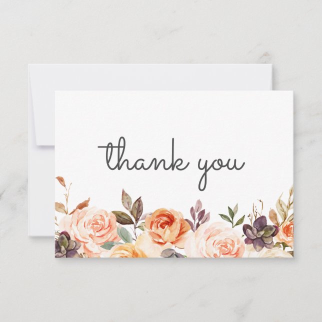 Blush & Peach Floral w/ Text Thank You Card (Front)
