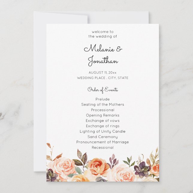 Blush & Peach Floral Wedding Ceremony Program (Front)