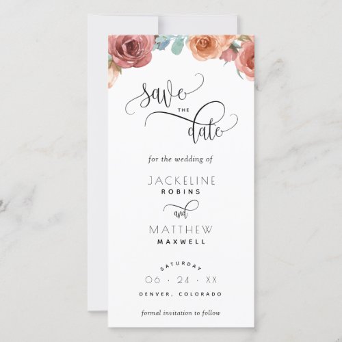 Blush Peach Floral Wedding Save The Date Bookmark