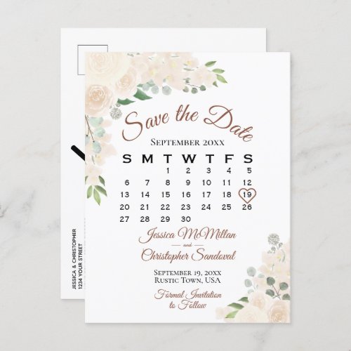 Blush Peach Floral Wedding Save the Date Calendar Announcement Postcard