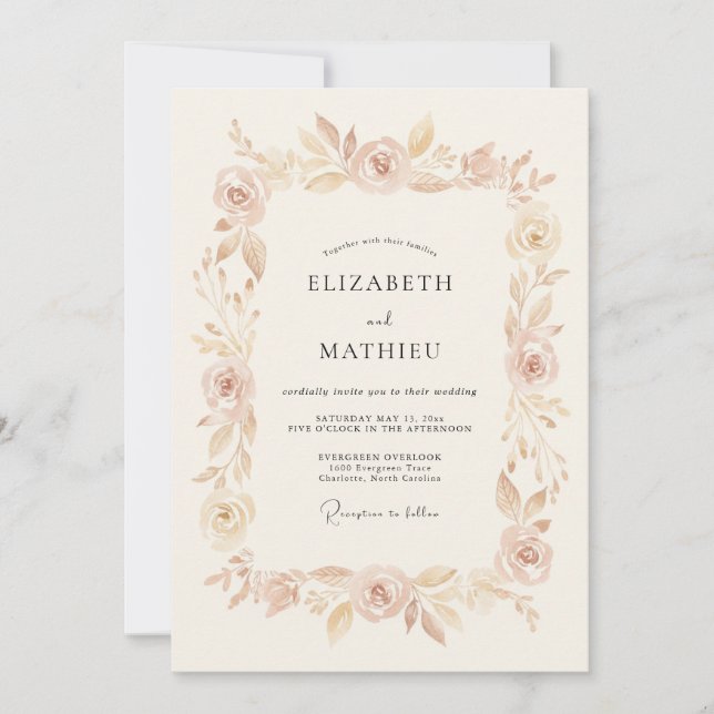 Blush Peach Floral Whimsy Wedding Invitation (Front)