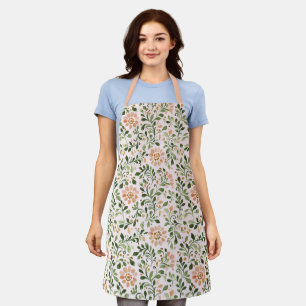 Blush Peach Flowers Green Leaves Apron