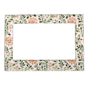 Blush Peach Flowers Green Leaves Magnetic Frame
