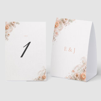 Blush Peach Garden Silk Ribbon Table Number Card Paper Table Tent