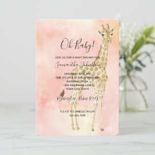 Blush Peach Giraffe Baby Shower Invitation