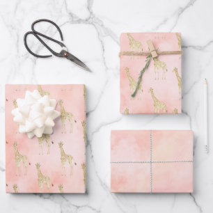 Blush Peach Giraffe Wrapping Paper Sheets