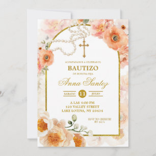 Blush Peach Girl Baptism Invitation