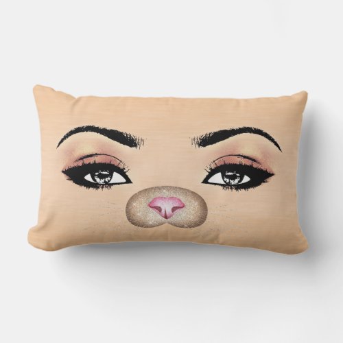 Blush Peach Glitter Black Glam Make Up Cats Snout Lumbar Pillow