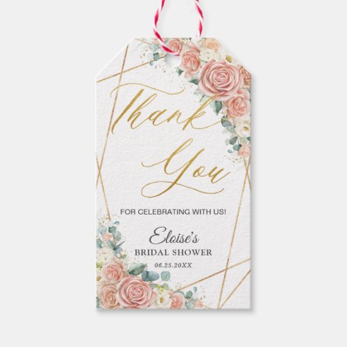 Blush Peach Ivory Floral Gold Favor Thank You Gift Tags