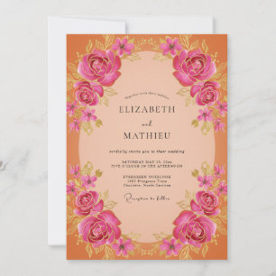 Blush Peach Magenta Painted Wedding Invitation
