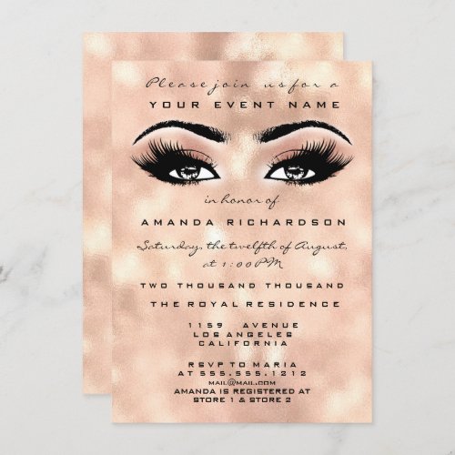 Blush Peach Makeup Glitter Eyes 16th Bridal Damask Invitation