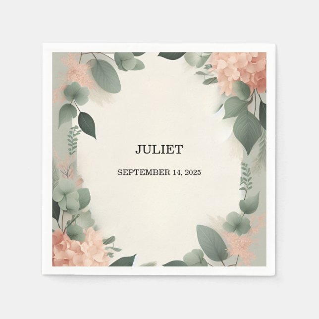 Blush Peach Mint Moss Sage Green Bridal Shower Napkins (Front)