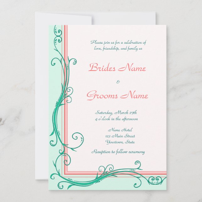 Blush Peach & Mint  Wedding Invitation (Front)