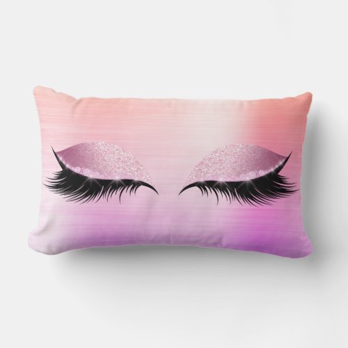 Blush Peach Ombre Pink Glam Glitter Sleep Makeup Lumbar Pillow