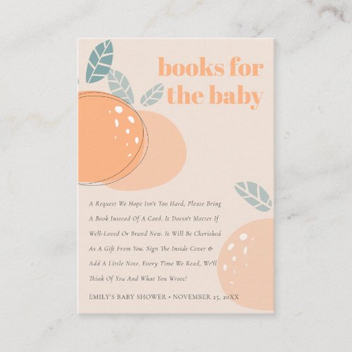 Blush Peach Orange Fruity Books For Baby Shower Enclosure Card
